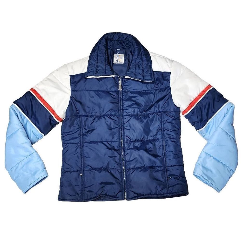 Vintage number 1 sun colorblind red white blue dual zip puffer jacket